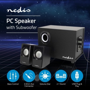 Boxe PC Nedis 33W cu Subwoofer, 2.1 Stereosound, Alimentare USB, Negru - Img 2
