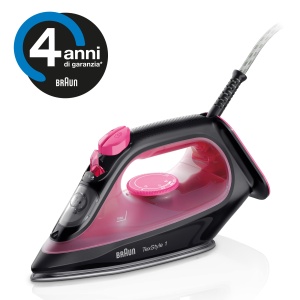 Braun TexStyle 1 SI1070PU, Fier de calcat cu 4 ani de suport, Placa SuperCeramic, Varf de precizie, 130g,min, Reumplere de 220ml, Mod Eco, Sistem anti-picurare, 2000W, Violet - Img 2