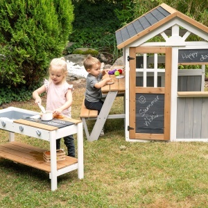 Bucatarie de Joaca Roba pentru Exterior Model Alb-Maro cu Plite BBQ si Accesorii din Lemn Rezistent la Intemperii - Img 8