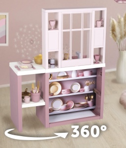 Bucatarie de jucarie Smoby Loft Fleur, cu 27 accesorii, cuptor, frigider, 74x29x96 cm, pentru copii 3 - Img 5