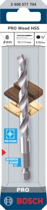 Burghiu pentru lemn PRO Wood HSS Brad Point 8mm x 117mm HEX - Img 2