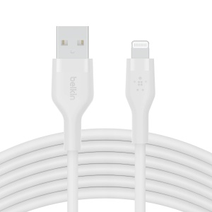 Cablu de incarcare Belkin BoostCharge Flex USB-ALightning, 3 m, MFi, Alb