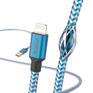 Cablu de incarcare Hama Reflective USB A la Lightning, 1.5m, Nylon, Albastru - Img 2