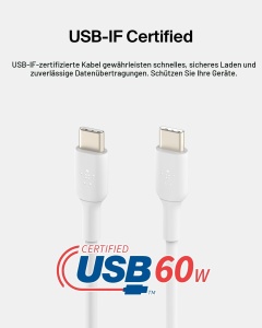 Cablu de incarcare USB-C Belkin, 1 m, rapid, 2 bucati, alb - Img 3