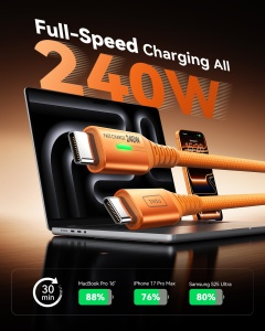 Cablu USB C INIU 240W, 2m, Portocaliu, 2Pack, Incuietor Nylon - Img 2