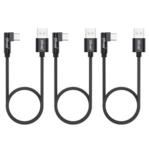 Cablu USB-C OTraki 0.2M 90 Grade, 3A, Nylon, pentru iPhone 17e16, Samsung Galaxy S26