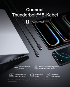 Cablu USB-C Thunderbolt 5 Belkin, 240 W, 120 Gbits, 1 m, Negru - Img 2