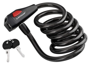 Cablul de siguranta spiralat Dunlop 150cm cu 2 chei, 12mm, pentru biciclete si mopede