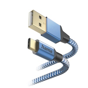 Cablul USB Hama Reflective, 1.5m, Nylon, Albastru, Rapid - Img 2