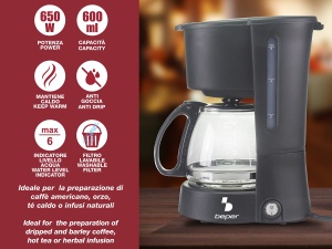 Cafetiera Beper BC060 6 Cesti Negru Anti-picurare 600W - Img 2