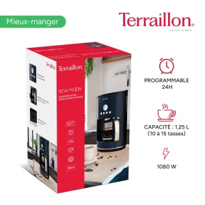 Cafetiera programabila Terraillon New Moon, 1.25L, 1080W, functie anti-picurare, albastru - Img 6