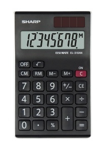 Calculator de birou SHARP EL-310AN, 8 cifre, solar si baterie, alb-negru