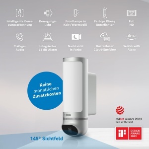 Camera de supraveghere exterior Bosch Smart Home Eyes II, Full HD 1080p, lumina integrata, argintiu - Img 2