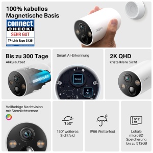 Camera de supraveghere Tapo C425, rezolutie 2K, baterie 10000 mAh, Wi-Fi - Img 2