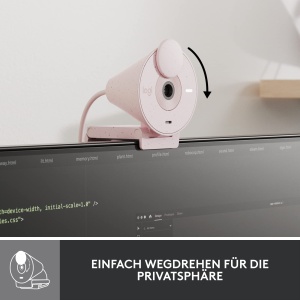 Camera web Logitech Brio 300 Full HD cu ecran de confidentialitate, microfon cu anulare a zgomotului, USB-C, certificata pentru Zoom, Microsoft Teams, Google Meet, Streaming, Corectie automata a luminii - Roz - Img 6