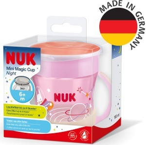 Cana pentru copii NUK Mini Magic Cup Night 160 ml 6 luni luminoasa in intuneric roz BPA-free - Img 7
