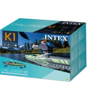 Canoe gonflabila Intex Challenger K1 Kayak 1 Man cu vasle din aluminiu si pompa de mana, verde/albastru - Img 2