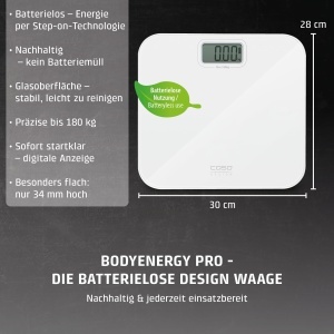 Cantar de baie CASO BodyEnergy Pro, fara baterii, 180 kg, design din sticla securizata - Img 3