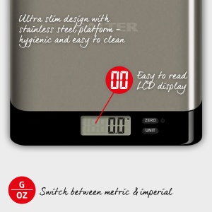 Cantar de bucatarie digital Salter Arc Pro 5kg platforma inox functie Tara masurare lichide - Img 3