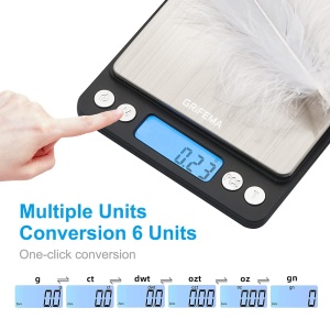 Cantar de bucatarie GRIFEMA Digital Profi (High Precision 0.01g-500g) - Cantar de precizie cu afisaj LCD si 2 baterii, Cantar automat de parcare si tara, Cantar de bucatarie mic cu 6 unitati - Img 3