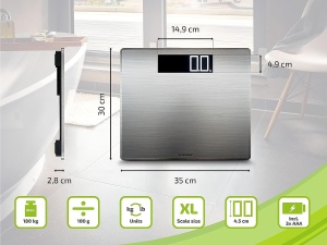 Cantar digital Soehnle Style Sense Safe pentru 300 de persoane cu afisaj LCD foarte mare, cantar plat pentru baie cu acoperire anti-amprenta, cantar din otel inoxidabil - Img 7