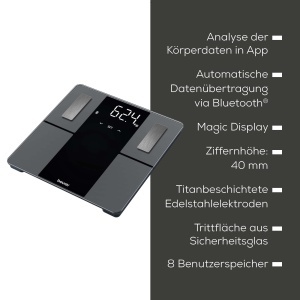 Cantar inteligent Beurer BF 500, analiza corporala, Bluetooth, sticla securizata, 180 kg - Img 7