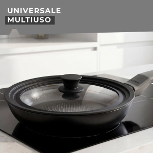 Capac Universala din Sticla Fackelmann 242628 cm, Cu Margina de Silicon Negru - Img 7