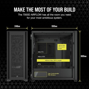 Carcasa PC Full-Tower Corsair 7000D AIRFLOW, Negru, 3 ventilatoare 140mm incluse - Img 5