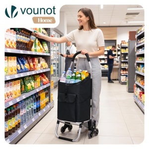 Carucior de cumparaturi VOUNOT cu 6 roti, capacitate 58L, aluminiu, negru - Img 2