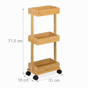 Carucior de depozitare Relaxdays din bambus, 3 niveluri, 71,5x31x18 cm - Img 4