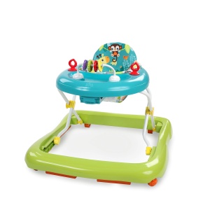 Carucior de mers Bright Starts Giggling Safari, verdealbastru, 3 inaltimi, cu spatar inalt