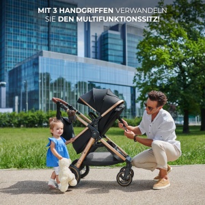 Carucior Kinderkraft ESME 3 in 1 set complet de pana la 26 kg, Sisteme de calatorie pentru carucior combinate cu scaun auto pentru bebelusi I-size 40-75 cm, Pliabil, Pozitie culcat, Gri - Img 4