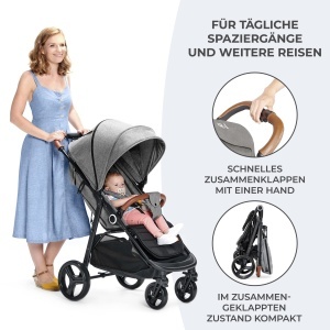 Carucior Kinderkraft GRANDE PLUS, 0-22 kg, 4 roti cu suspensie, gri - Img 4