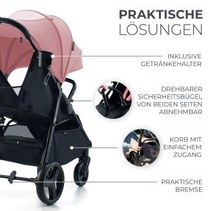Carucior Kinderkraft RINE, capacitate 22 kg, pliabil, cu protectie UV, roz - Img 7