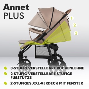 Carucior Lionelo Annet Plus pentru copii pana la 22 kg, cu spatar reglabil si accesorii - Img 3