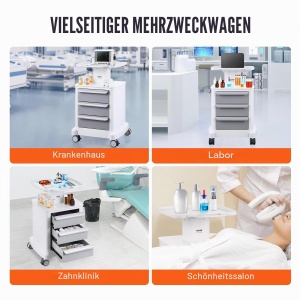 Carucior medical VEVOR FY-1T3C cu 3 sertare, capacitate 50 kg, alb - Img 6