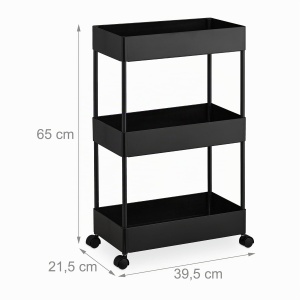 Carucior multifunctional Relaxdays, 3 etaje, negru, 65 x 39,5 x 21,5 cm - Img 4