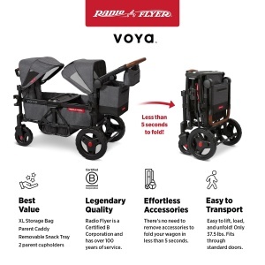 Carucior pentru copii Radio Flyer Voya, 2 locuri, cu umbrele, pliabil - Img 5