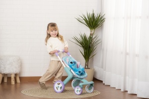 Carucior pentru papusi Smoby Stitch cu figurina de plus 25 cm, ergonomic, albastru-turcoaz - Img 3