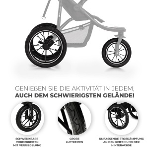 Carucior sport Kinderkraft HELSI 2 Negru pana la 27 kg roti mari gonflabile functie de inclinare - Img 3