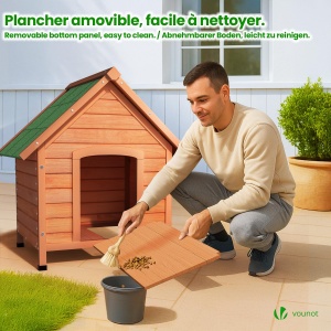 Casa pentru caini VOUNOT din lemn, izolata, cu acoperis waterproof, 72x65x83 cm - Img 6