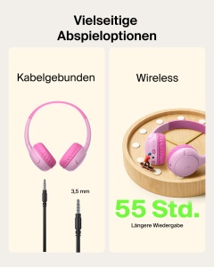 Casti audio Belkin SoundForm Mini 2 pentru copii, 55h autonomie, roz - Img 4