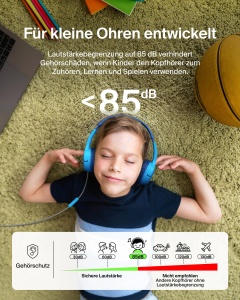 Casti audio Belkin SoundForm pentru copii, cu microfon, volum limitat 85 dB, culoare albastra - Img 2