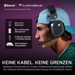 Casti audio Corsair HS80 MAX Wireless, Bluetooth, 65 ore autonomie, gri - Img 3