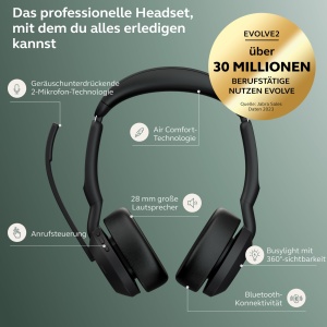 Casti audio Jabra Evolve2 55 - Negru, cu microfoane si ANC - Img 3