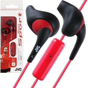 Casti audio JVC Gumy Sport, binaurale, cablu 1m, negru-rosu