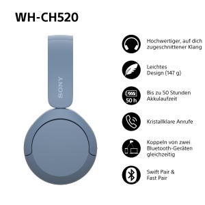 Casti audio Sony WH-CH520, Bluetooth, 50 ore autonomie, albastru - Img 2