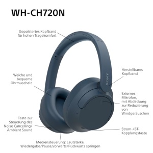 Casti Bluetooth fara fir Sony WH-CH720N cu anulare a zgomotului - Pana la 35 de ore de viata a bateriei si incarcare rapida - Albastru - Img 10