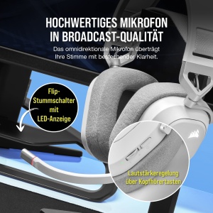 Casti de gaming multiplatforma CORSAIR HS80 RGB WIRELESS - Dolby Atmos - Microfon omnidirectional - Compatibil iCUE - PC, Mac, PS5, PS4 - Alb - Img 7