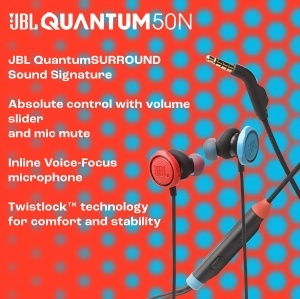 Casti in-ear gaming JBL Quantum 50N sunet QuantumSOUND Signature microfon integrat albastrurosu - Img 2